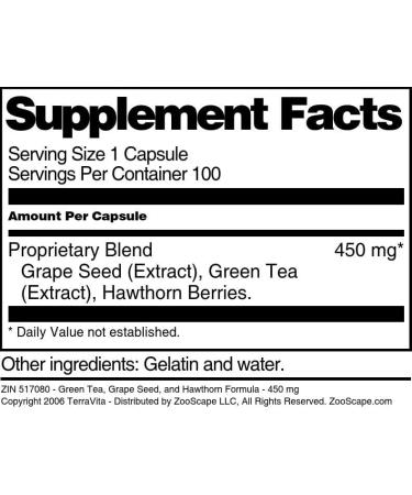 High Blood Pressure Support - Green Tea Grape Seed and Hawthorn - 450 mg (100 Capsules ZIN: 517080) - Buy Online on GoSupps.com