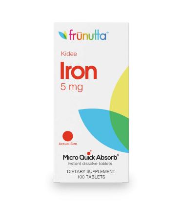 Frunutta Kidee Iron Under The Tongue Instant Dissolve Tablets for Kids - 5 mg x 100 Tablets for Children- Non-GMO Gluten Free and No Additives