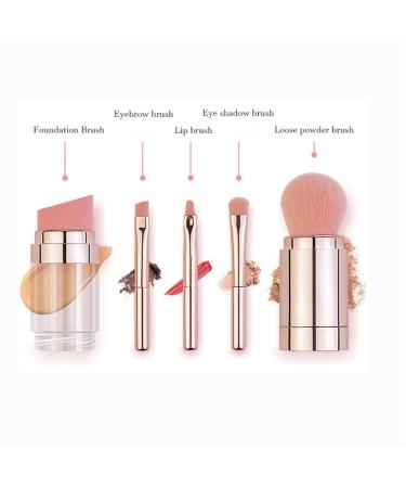 5 in 1 Portable Retractable Makeup Brush Set - Foundation Eyebrow Lip Eyeshadow & Loose Powder Tools | International Shipping Available - Buy Online on GoSupps.com