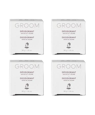 KIIMA Refillable Deodorant Refill Kit GROOM Sage & Cedar Natural Deodorant formulated without Aluminum or Parabens For Men and Women 38.5g (Pack of 4)