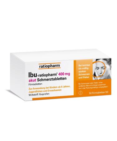 IBU ratiopharm 400 mg acute painkillers: proven in pain and fever.Active ingredient: ibuprofen 50 film -coated tablets 50 pieces (1 Pack)