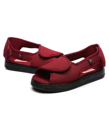 XINTU 2-Strap Adjustable Diabetic Shoes Men Women Swollen Slippers Open Toe Diabetic Sandals Wide Fit Arthritis Swollen Feet Footwear Breathable Mesh Comfort Walking Shoes-Burgundy||Man11.5 Burgundy Man11.5