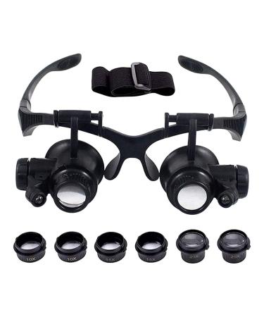 MMOBIEL Watch Repair Jewelers Magnifying Glasses Loupe with 4 Lenses LED Light for Watch Jewelry Smartphone Tablet Laptop Drone Electronics Repair 10X/15X/20X/25X Zoom Incl. Manual and Strap