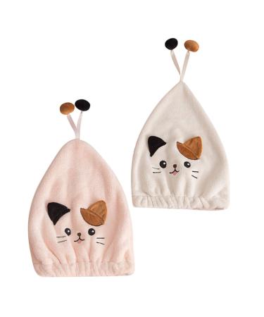 Ciieeo 2pcs Cat Dry Hair Cap Hair Towel Dry Hair Hat Cosmetiquera Hair Absorbent Cap Womens Bandana Supple Hair Caps Hair Turbans for Wet Hair Bath Hat Princess Hat Coral Fleece Thicken As Shown 33X27CM