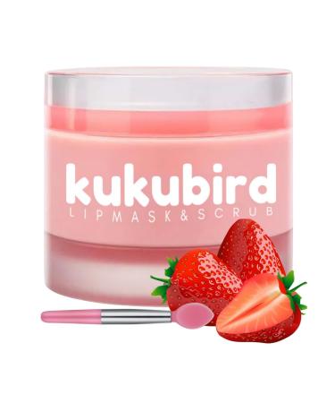 kukubird Lip Mask Overnight Hydrating Lip Balm Mask Exfoliating Lip Scrub Lip Care Treatment For Chapped and Cracked Lips-Strawberry