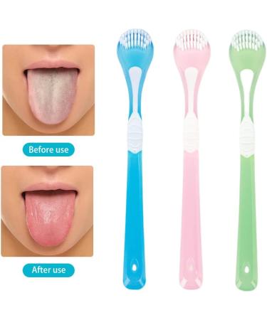 3-Piece Double-Sided Tongue Cleaning Brush Set - Gentle & Effective Tongue Scrapers in Green Blue & Pink for Bad Breath Relief - Buy Online on GoSupps.com