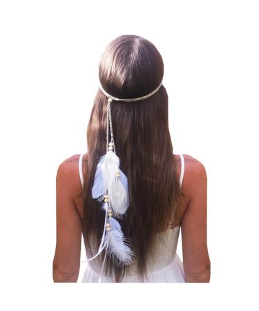 Feather Headband Hippie Indian Boho Hair Bands Tassel Bohemian Halloween Hair Hoop Women Girls Crown Hairband Party Decoration Headdress Cosplay Costume Headwear Headpiece Hair Accessories Headband White Headband * 1