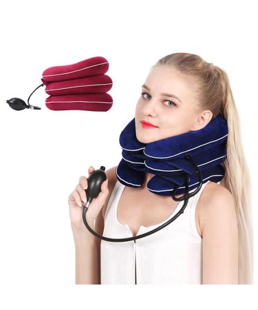 Foojo neck tractor neckline correction equipment inflatable adjustable neck support relief from neck pain and other symptoms (red)