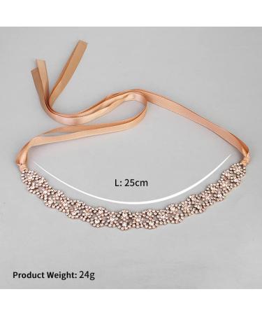 Rose Gold Crystal Wedding Headband - Bridal Hairpiece for Bride & Bridesmaid | Hair Vine with Champagne Ribbon - Buy Online on GoSupps.com