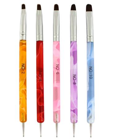 Xiaoyu 5 x 2 Way UV Gel Acrylic Nail Art Dotting Pen Brush for Acrylic Nail Brush Makeup Make Up Cosmetic Tool