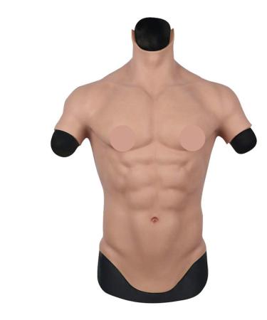 YIQI Silicone Muscle Chest Realistic Male Chest Vest Abdominal Muscle Simulation Skin Silicone Soft Ivory White Large-X-Large Basic Type