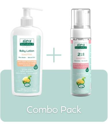 Aleva Naturals Sensitive Skin Baby Care Set for Babies with Dry Skin 2 in 1 Hair & Body Wash 200ml & Daily Soothing Moisturizer 240ml Clear - Buy Online on GoSupps.com