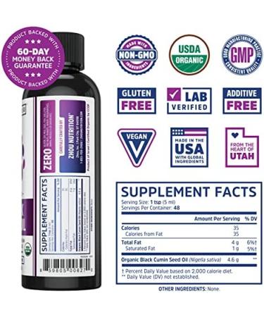 Zhou Nutrition Organic 100% Pure Virgin Black Seed Oil - Cold Pressed 8 fl oz | Premium Health Benefits - Buy Online on GoSupps.com