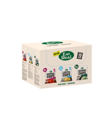 Eat real 15 Bag-Multibox 5 x 40g Sour Cream & Chive Quinoa Chips 5 x 40g Salted Lentil Chips 5 x 45g Tomato & Basil Hummus Chips Healthy Snacks Box