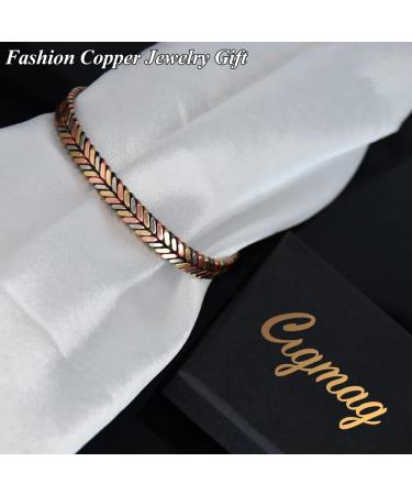Cigmag Women's Copper Magnetic Bracelet - Adjustable Brazaletes Cuff Bangle with Ultra Strength Magnet - Tricolor Feather Design - Gift Box Included - Buy Online on GoSupps.com
