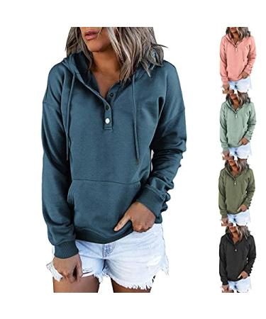 Hoodies for Women, Handyulong Women Hoodies Pullover Button Down Teen Girls Casual Sweatshirts Jumper Tops with Pockets XX-Large A-01 Navy