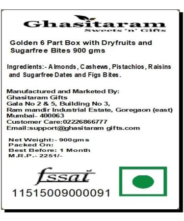 Ghasitaram Gifts Rakhi Gifts for Brothers 6 Part Box with Dryfruits and Sugarfree Bites 900 GMS with Beads Rakhi Box with Dryfruits and SF Bites 900g with Rakhi - Buy Online on GoSupps.com