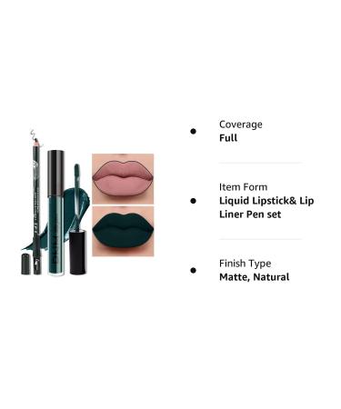 2Pcs Dark Green Matte Lip Liner and Lipstick Set | Long Lasting 24H Deep Army Green Liquid Lipstick | Original Matte Makeup Kit - Buy Online on GoSupps.com