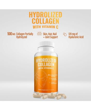 Aura Vitamin Hydrolyzed Collagen with Vitamin C Capsules 500mg Great Energy | Skin Hair and Nail Support | Hyaluronic Acid Pills - 60ct (2) - Buy Online on GoSupps.com