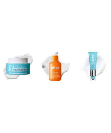 Bliss Drench & Quench Moisturizer Bright Idea Vitamin C Serum and Eye Do All Things Eye Gel - Deep Hydration Daily Use Trio - Vegan and Cruelty-Free