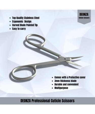 DEONZA Cuticle Scissors - Fine Curved Blade for Professional Manicure Pedicure - Precise Pointed Tip for Eyebrow, Eyelash, and Dry Skin Care (Silver) - Buy Online on GoSupps.com