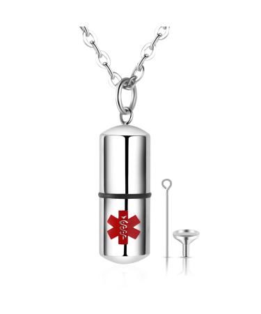 Large Medical Alert Necklace Womens Mens Stainless Steel Medical Identification Alert Pendant Necklace Large Style 2