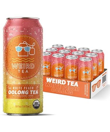 Drink Weird - Weird Tea, White Peach Flavor with Oolong Tea, Certified Organic Functional Iced Tea with 80mg of Natural Caffeine, 12 Pack of 16oz Cans