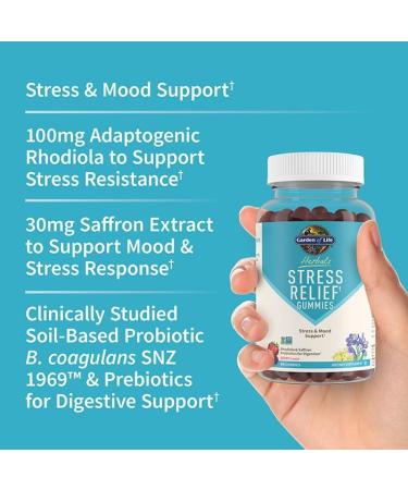 Garden of Life Herbals Stress Relief Gummy with Rhodiola & Saffron for Positive Mood & Stress Response Plus Prebiotics & Probiotics for Digestive Support Gluten-Free Berry Flavor 30 Servings - Buy Online on GoSupps.com