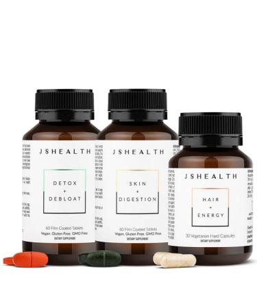 JSHealth Vitamins Signature Bundle Hair + Energy Detox + Debloat and Skin + Digestion Supplements