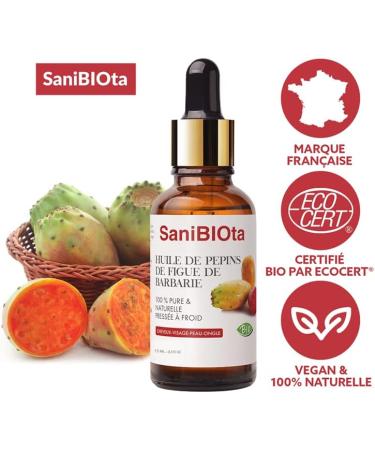  SaniBIOta Pure Organic Prickly Pear Seed Oil - Ecocert Organic & Natural Certified - Extra Virgin Cold Pressed - Vitamin E - Buy Online on GoSupps.com