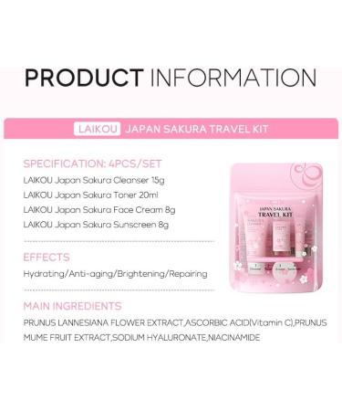 Sakura Travel Skin Care Set for Teen Girls - Facial Routine Set for Women 4 Piece Gentle Skin Care and Cleansing Kit with Cleanser Toner Cream - Buy Online on GoSupps.com