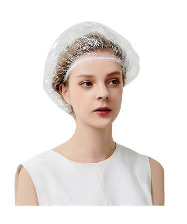 D 50 PCS Disposable Shower Caps   Plastic Shower Cap for Women and Men  Waterproof Clear Hair Cap for Bath  Hair Processing  Dye  Deep Conditioning  Treatment  Portble Showercap for Spa Hotel Travel (50 PCS)