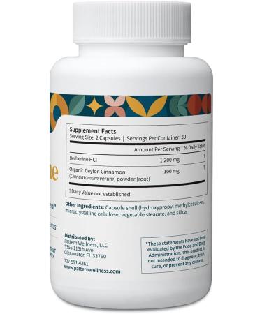 Pattern Wellness Berberine Supplement with Organic Ceylon Cinnamon Supports Metabolic Balance & Circulatory Wellness Non-GMO, Vegan 60 Capsules 60 Count (Pack of 1) - Buy Online on GoSupps.com