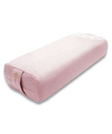 Firm Bolster Yoga Pillow for Restorative Yoga with Carrying Bag - Embroidered Rectangular Yoga Pillow, Meditation Cushion for Pressure Relief, Support & Practice Enhancement - 25.9 x 10.2 x 5.9 IN Soft Pink