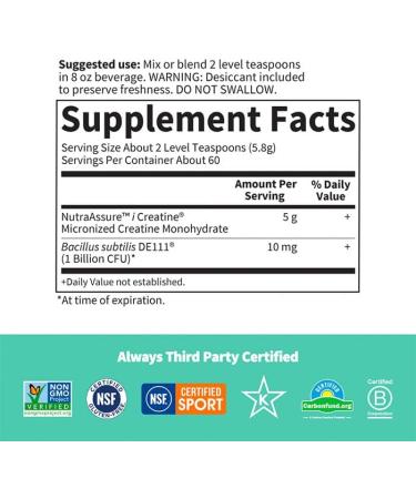 Garden of Life Creatine Monohydrate Powder - Micronized Pre Workout for Men & Women | Probiotics Muscle & Strength Boost 60 Unflavored Servings - Buy Online on GoSupps.com