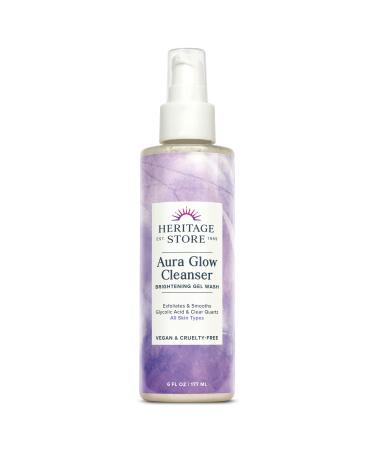 HERITAGE STORE Aura Glow Facial Cleanser Brightening Wash for a Fresh Glow All Skin Types Revitalizing Gel Cleanser Exfoliates & Smooths with Glycolic Acid Niacinamide & Clear Quartz Vegan 6oz