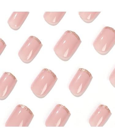 Justotry 24-Piece Gold Angular Nails | Glitter Press-On & Nude Artificial Nails | Square French Fingernails for Nail Art - Shop Now! - Buy Online on GoSupps.com