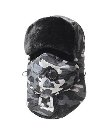 Trooper Trapper Hat,Winter Ski Hat with Winter Ear Flap and Ski Windproof Mask Gray