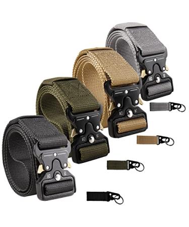 Tactical Belt,4 Pack Military Style Belts , Riggers Belts,Heavy-Duty Quick-Release Metal Buckle with Extra 4 Pack Molle Key Ring Holder