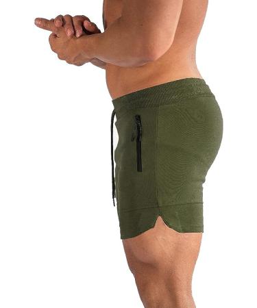 PIDOGYM Men's 5 Gym Workout Shorts - Black+Army Green Large | Zipper Pockets, Fitted Jogging Short Pants for Bodybuilding, Running & Training - Buy Online on GoSupps.com