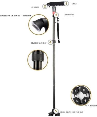 Canes Outdoor Aluminum Four Legged Crutches with Alarm Four Folding Cane Selfless dedication - Buy Online on GoSupps.com