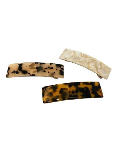 Hair Barrettes Tortoise Shell Cellulose Acetate Hair Clips Medium French Design Rectangular Automatic Hair Pin for Women Ladies 3 Pack STYLE A