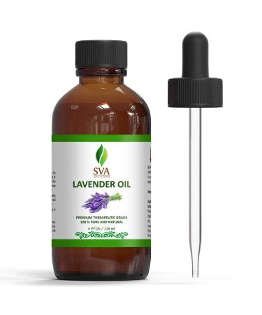 SVA Organics 100% Natural Lavender Essential Oil  Therapeutic Grade Aromatic Oil, 4 Fl Oz with Dropper | Natural Aromatherapy Oils Lavender 4 Fl Oz (Pack of 1)