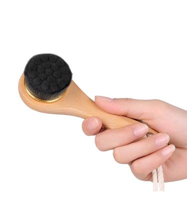 Manual Facial Cleansing Brush-Bamboo Charcoal Fiber Bristles and Wooden Handle-Skin Cleanser & Scrubber for Applying Face Mask  Acne Washing  Daily Deep Pore Cleaning