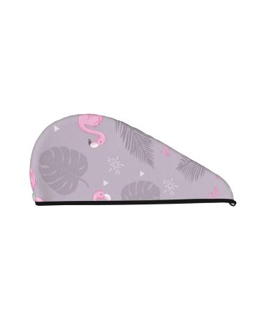 Hair Towel Wrap Hair Drying Towel with Button Towel Turban Head Towel to Dry Hair Quickly (Pink Flamingo)