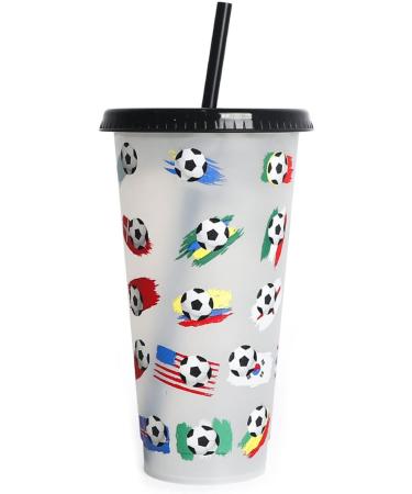 Football & Flag Straw Cup with Lid Reusable Plastic-Tumblers Travel Coffee Mug Color-Changing Water Drinking Bottle Red - Buy Online on GoSupps.com