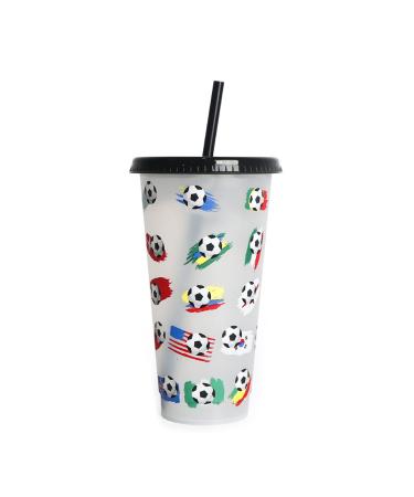 Football & Flag Straw Cup with Lid Reusable Plastic-Tumblers Travel Coffee Mug Color-Changing Water Drinking Bottle Black