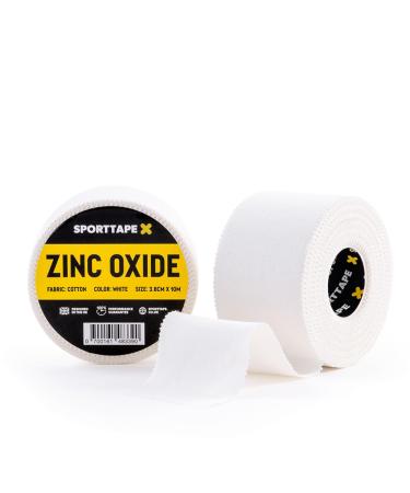 24 Rolls SPORTTAPE Zinc Oxide Tape - 3.8cm x 10m - White Athletic Tape | Blister Prevention Tape - Ankle Foot Wrist and Hand | Rugby & Football Sports Strapping Tape 3.8cm x 10m - 24 Rolls