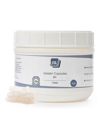 Capsules Size 1 - Clear Gelatin - 500 Count - Pill Capsules Empty Fits Capsule Filling Tray - Joined Beef Gel Caps Easy Snap for DIY Powder Supplement Pills - Certified Halal