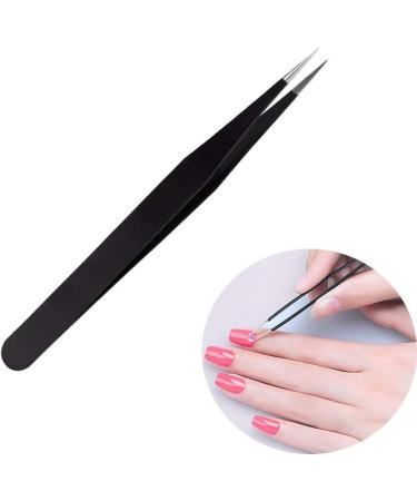 2 Pcs Black Nail Art Tweezers for Rhinestone, Sticker, Decal, Eyelash Extension, and Nail Foil - Precision Nail Decor Tool - Buy Online on GoSupps.com